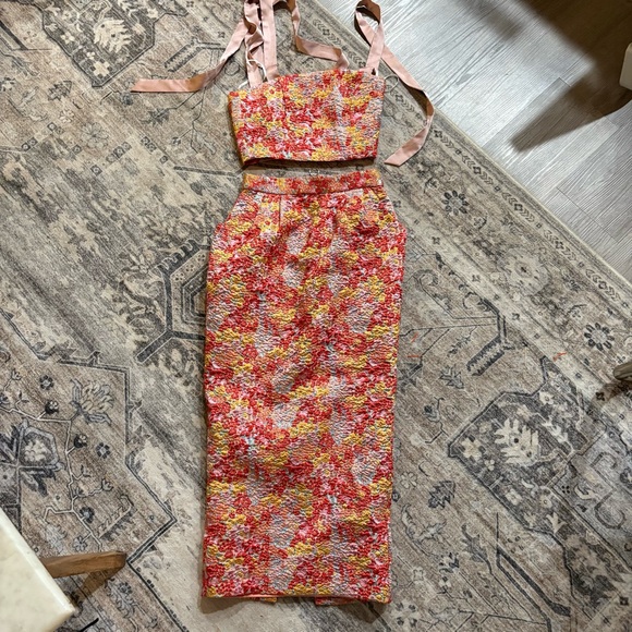 LULUS Ellarina Pink Multi Metallic Tie-Strap Two-Piece Midi Dress XS - Picture 8 of 11